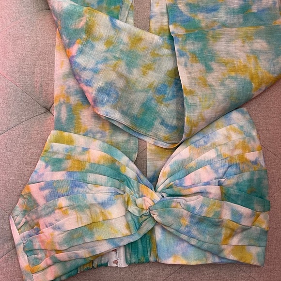 SOLD- Zimmermann High Tide Ikat Dress Set Green Blue Yellow - Picture 2 of 5